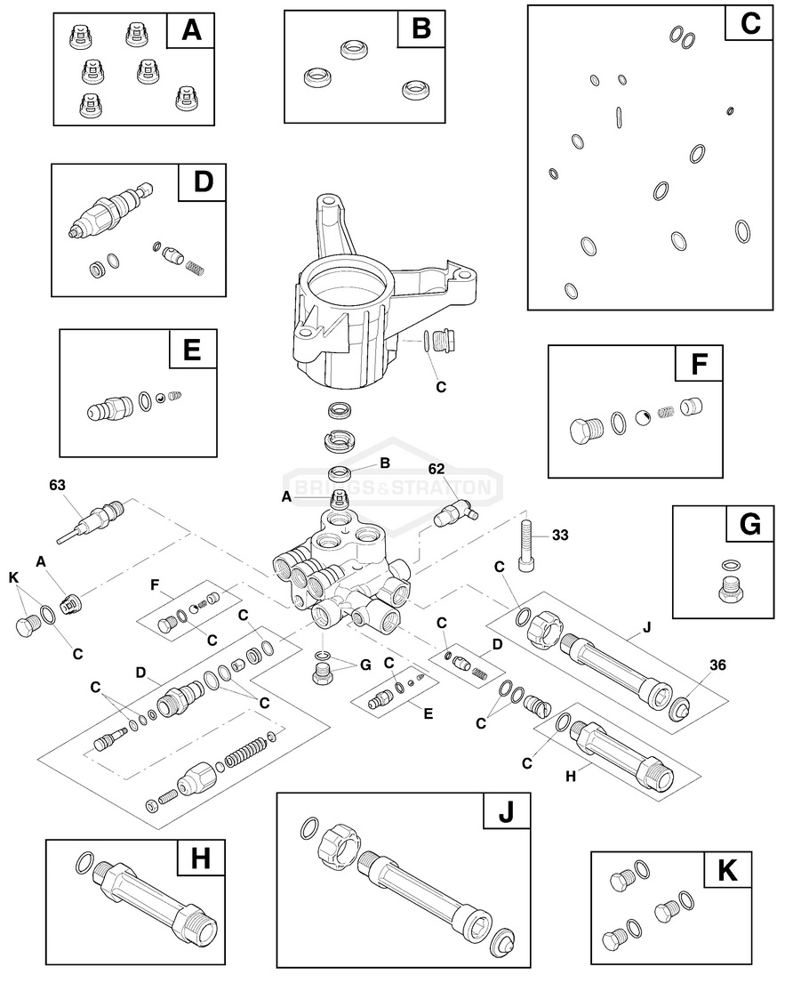 Briggs Elite series pressure washer model 020473 replacement pump parts